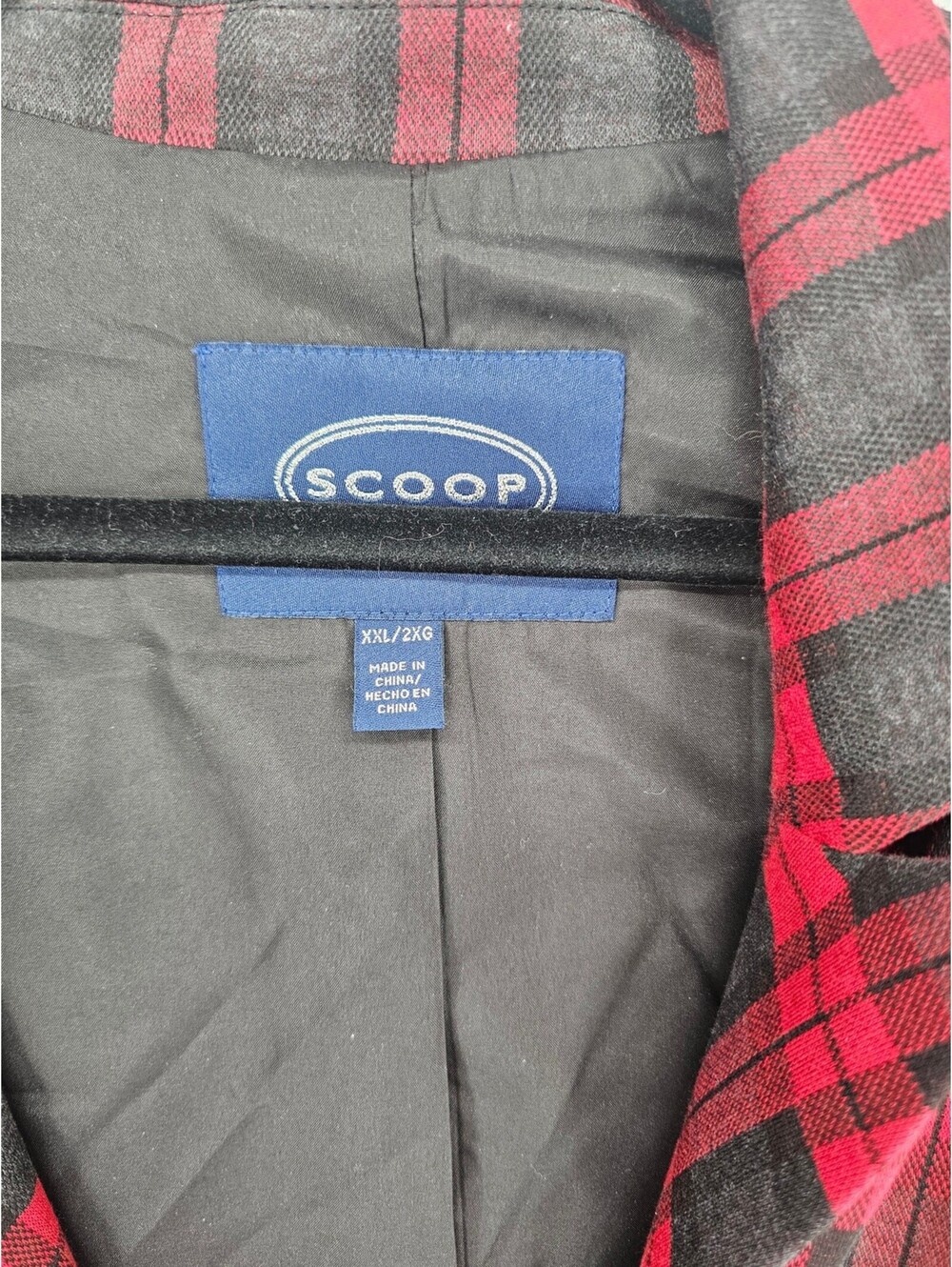 Scoop Womens Sz XXL Double Breasted Blazer Jacket Red Black Plaid Gold Buttons - Picture 3 of 4